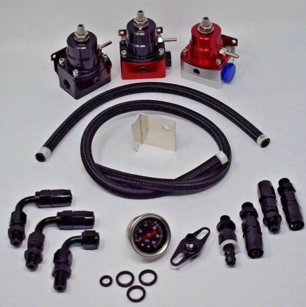 Adjustable EFI Fuel Pressure Regulator Kit W/ 160 PSI Gauge AN6 Hose Kit