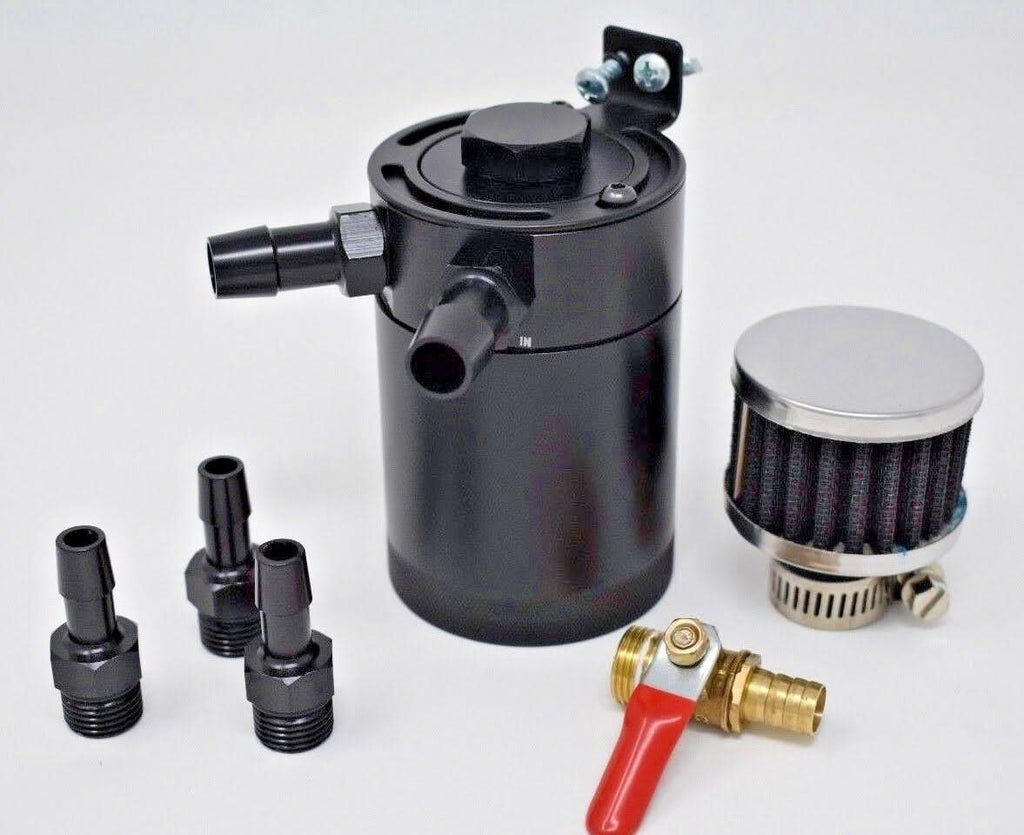 Billet Aluminum Baffled Oil Catch Can Reservoir Tank Racing 2-Port Catchcan USA - Jack Spania Racing