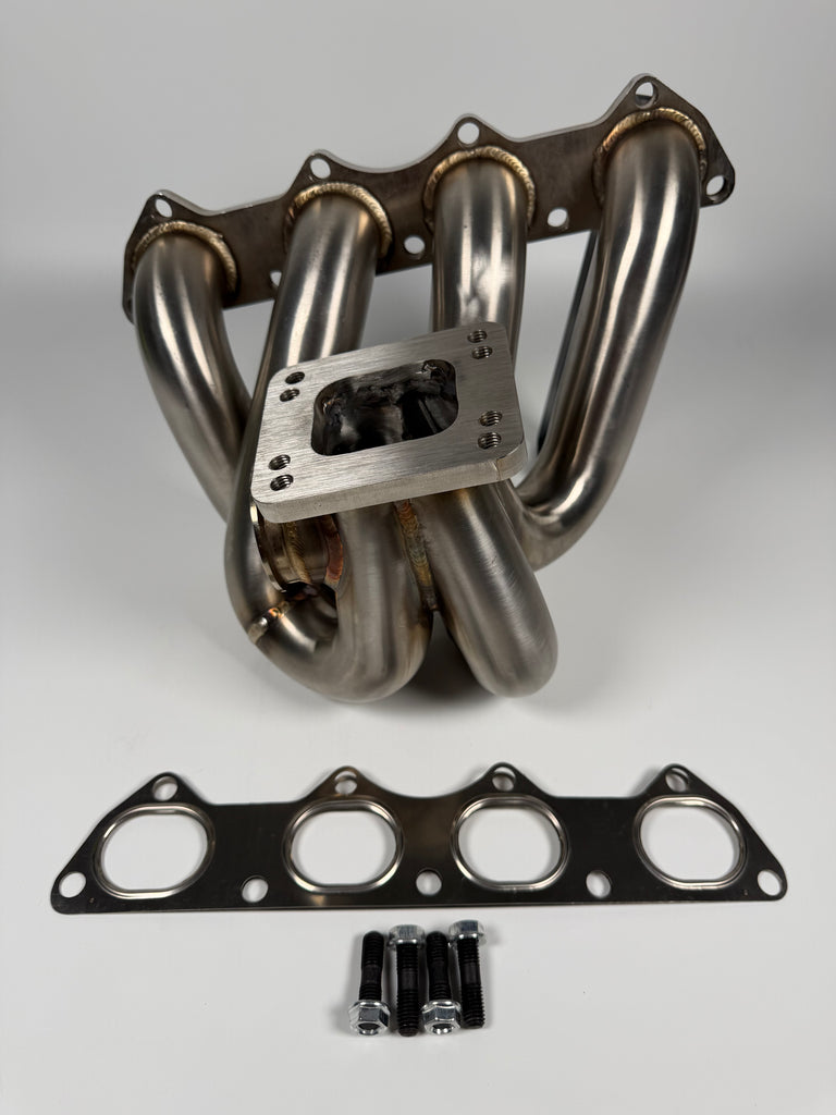 JackSpania Racing B Series turbo manifold for B16, B18, B20 with T3/T4 flange, compatible with Precision PTE Vband, exhaust parts.