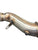 BMW B48 catless performance downpipe by JackSpania Racing, showing the metallic downpipe with flanges and exhaust connections.