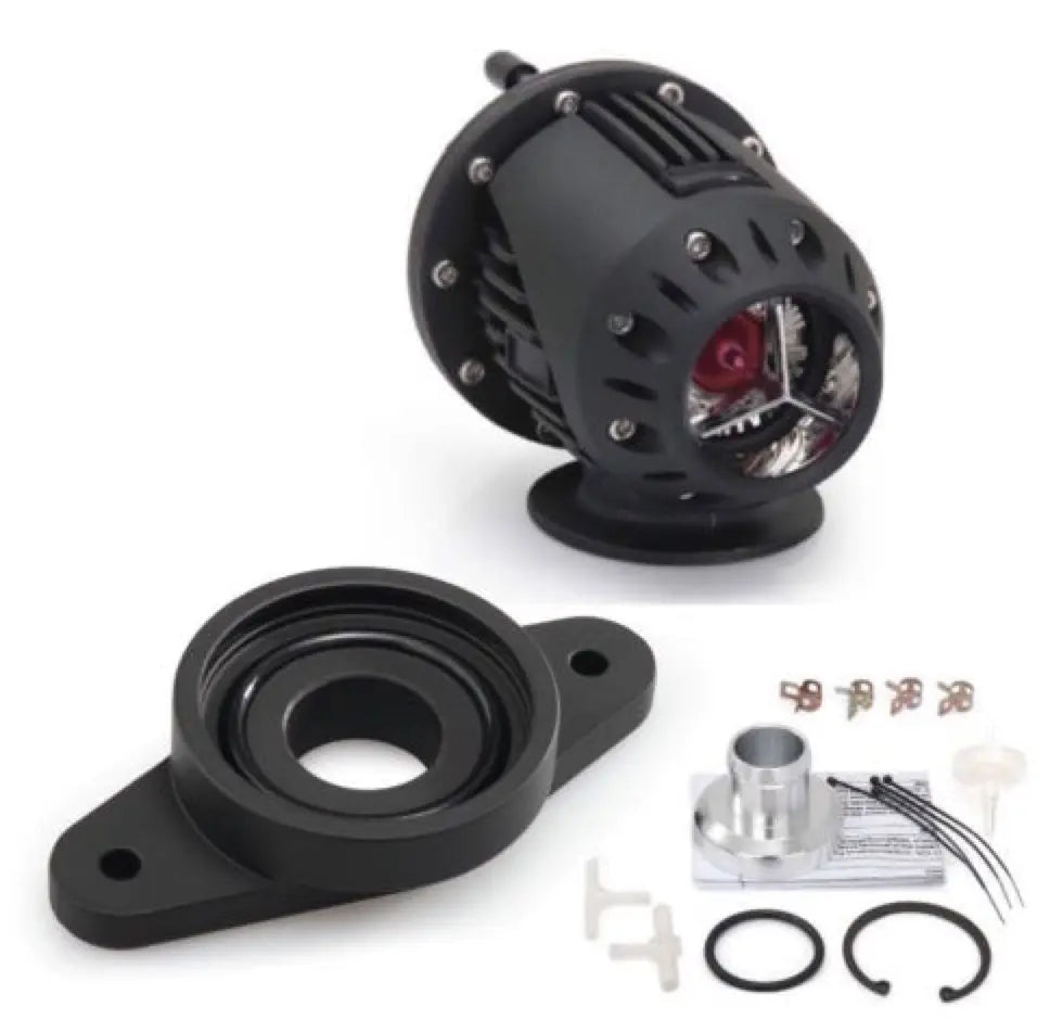 Jack Spania Racing SSQV blow off valve installed on Subaru Impreza WRX engine, with direct fit adapter and engine components visible