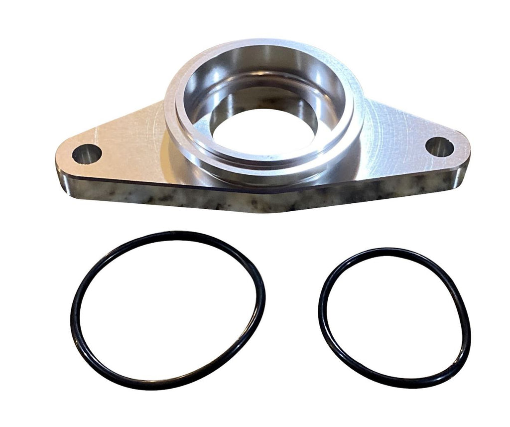 Jack Spania Racing 50mm BOV flange adapter for Subaru WRX STI Forester EJ20/EJ25, top mount, TiAL-style engine part.