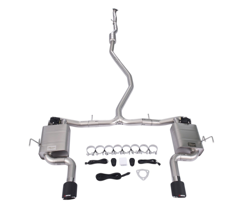 Honda Civic 1.5T sedan valved cat-back performance exhaust system by JackSpania Racing, shown installed on the vehicle.
