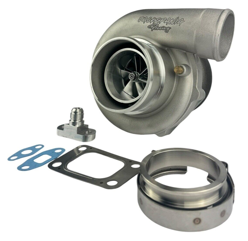 JackSpania Racing 6266 billet wheel turbo T3/T4 turbine housing with V-band, designed for high-performance engines up to 700HP.