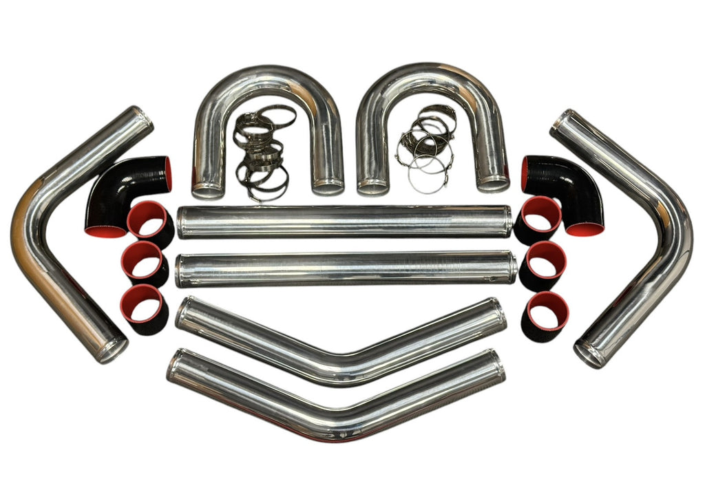 2.5" Universal Polish Aluminum Intercooler Turbo Piping Pipe Kit Silicone Clamp