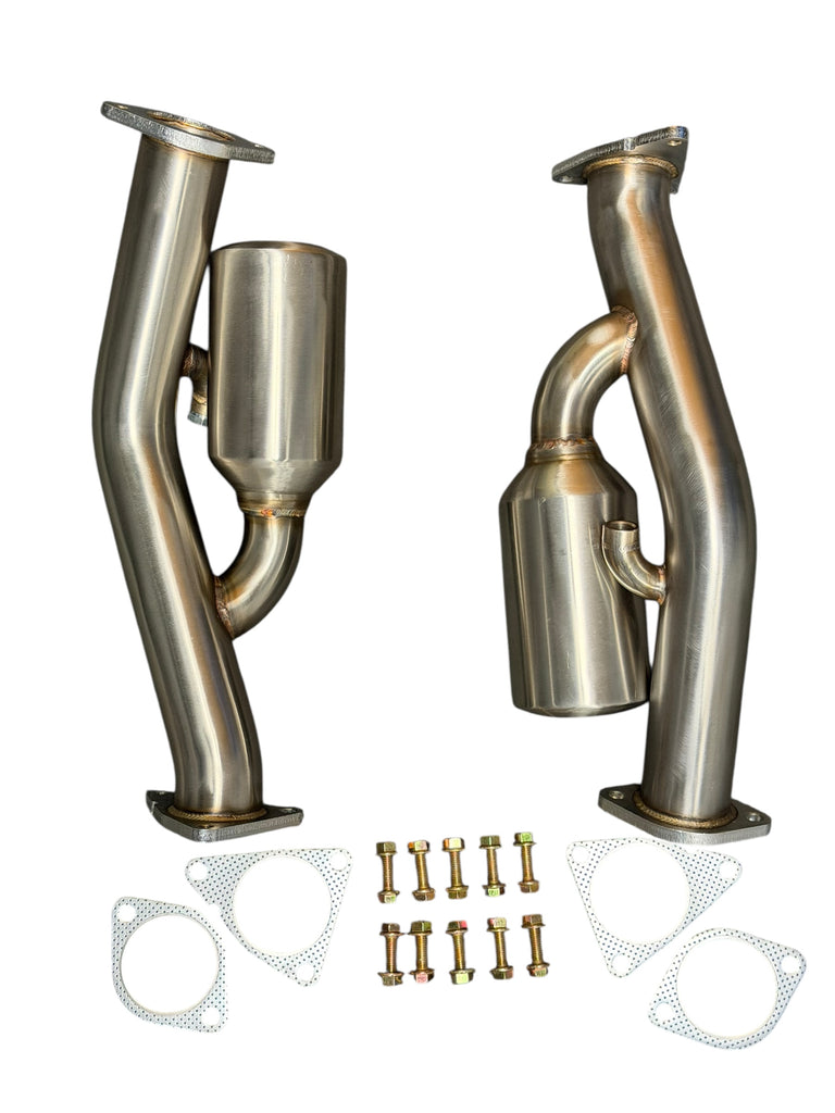 JackSpania Racing resonated catless Helmholtz downpipe for Nissan 350Z, 370Z, Infiniti G35, G37 exhaust parts, metallic finish
