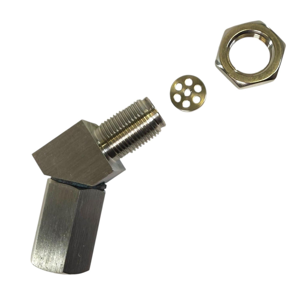 JackSpania Racing O2 Sensor Spacer CEL Fix P0420 P0042 P0430, 45-degree installation, metal component for emissions repair.