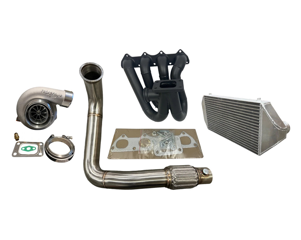 B Series Turbo Kit Ceramic Coated Top Mount Manifold 3” Down Pipe Backdoor Intercooler 6262 3582 T3 44mm