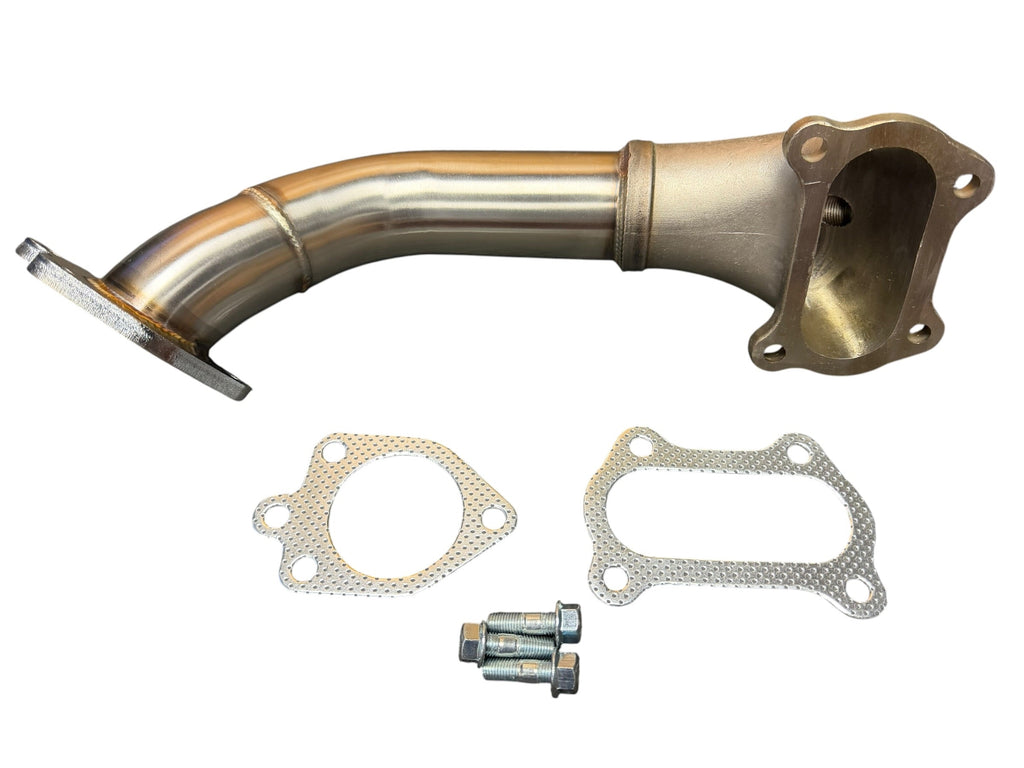 2013-2017 Honda Accord K24 high-flow performance downpipe by JackSpania Racing, showcasing the metallic downpipe with mounting brackets.
