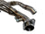 BMW E46 M3 S54 3.2L exhaust manifold header in black metal, showing detailed tubing and mounting flange for engine exhaust system.
