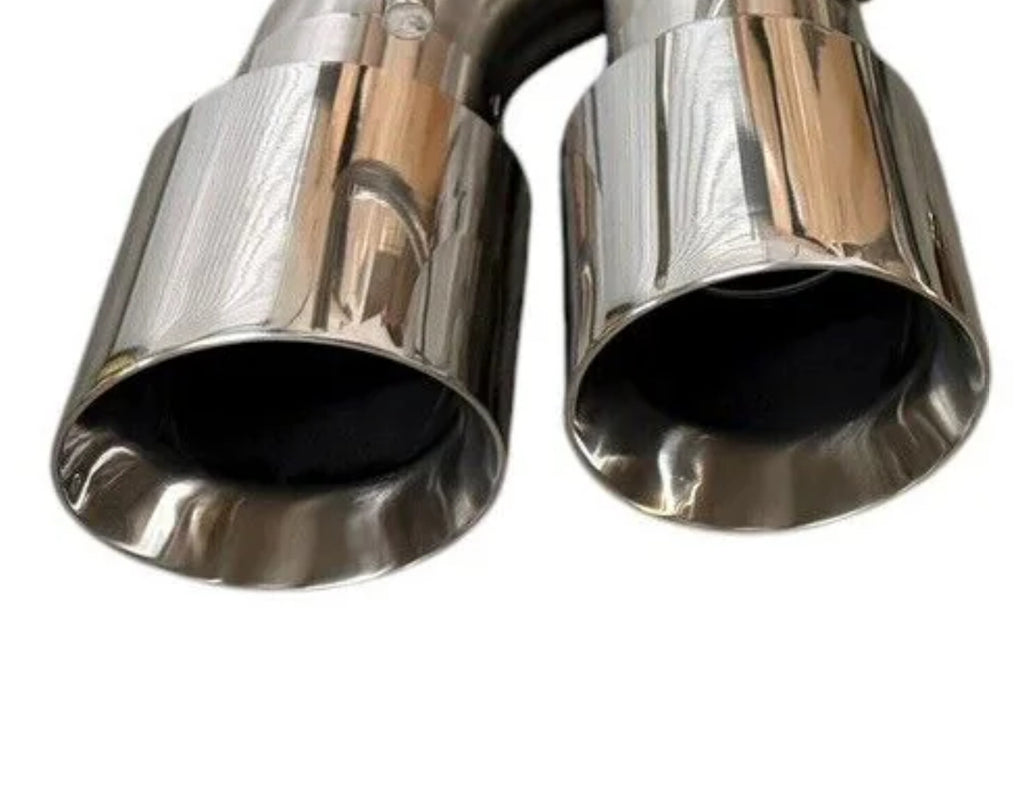 JackSpania Racing exhaust pipe for Chevrolet Corvette C8 Z06 5.5L V8, 3-inch muffler pipe, full view of the stainless steel exhaust part.
