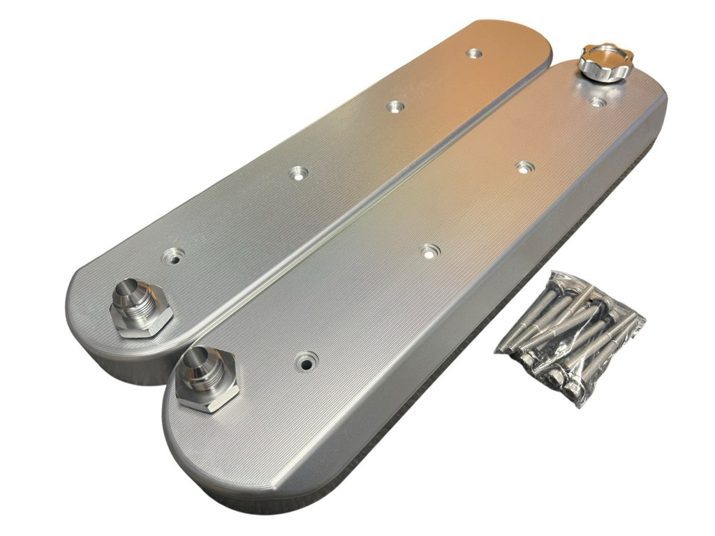 Billet CNC V8 LS vented valve cover with 12AN fittings, black finish, for LS1, LS2, LS6, LS7, LSA, LS9 engines by JackSpania Racing.