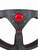 Black 14-inch racing steering wheel with red stitching, 3-spoke design, from Jack Spania Racing, featuring sport horn and interior style