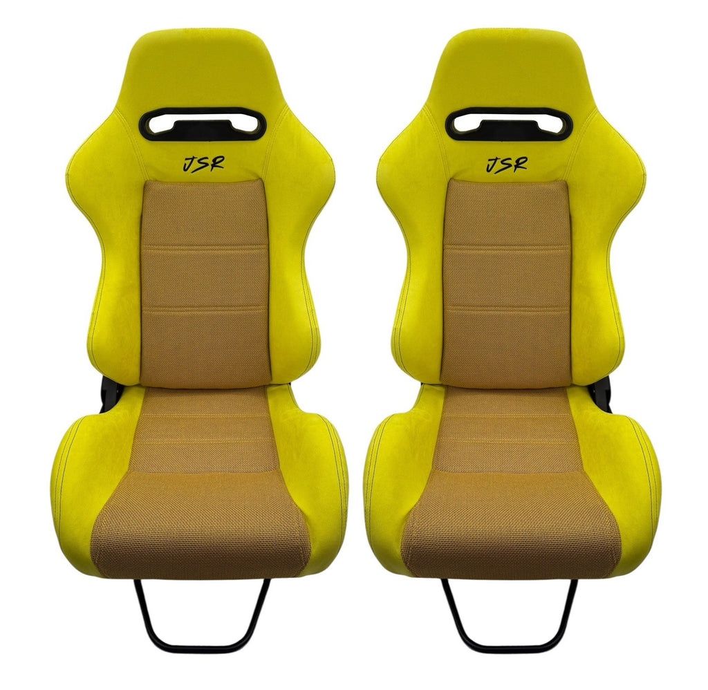 Reclinable slider seats for Recaro SR3 style, Honda Civic Integra DC2 EK9 EK EG ITR CTR, by JackSpania Racing, showing seat rails and padding.