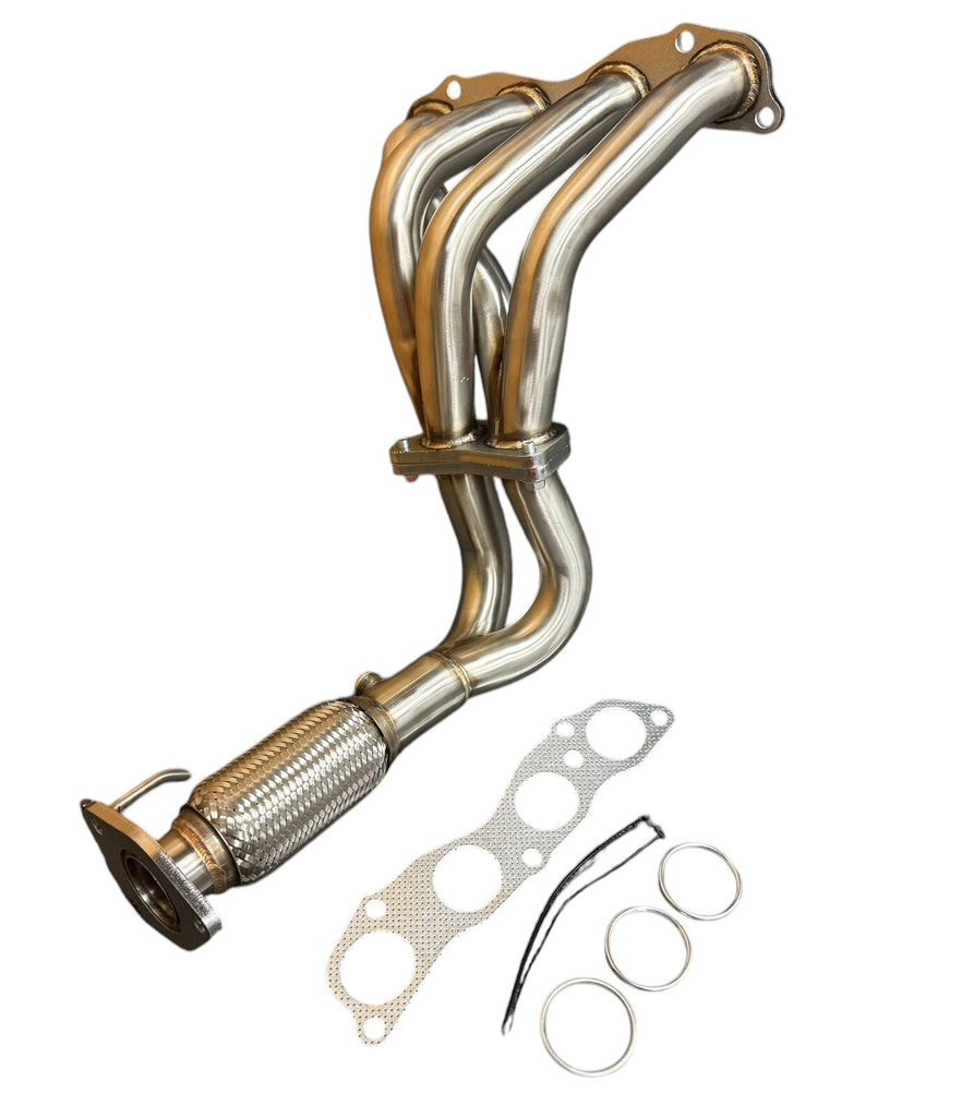 Stainless steel header for 2003-2007 Honda Accord LX 2.4L K24 engine, exhaust part from JackSpania Racing, shown on engine.