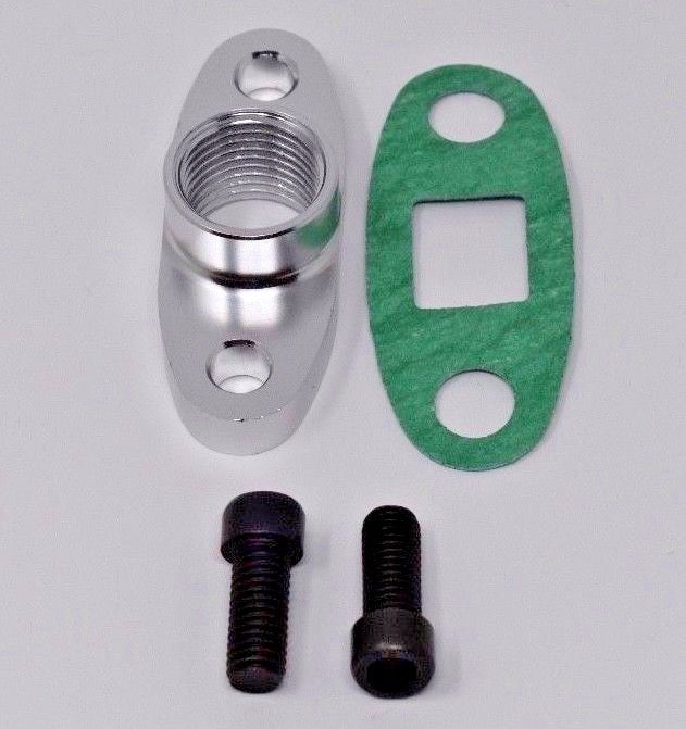 JackSpania Racing billet turbo oil drain inlet flange with gasket, 10AN, for Garrett T3, T4, GT40 turbos, durable metal construction