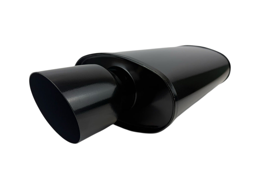 Black Single Wall Universal Short Tip 3 Inch Muffler Oval 3" Inlet 3.5" Outlet
