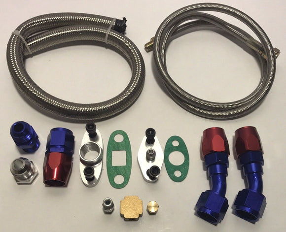 Stainless Turbo Oil Drain Return + Feed Line T3 T4 T04E T60 T61 T70 Complete Kit - Jack Spania Racing