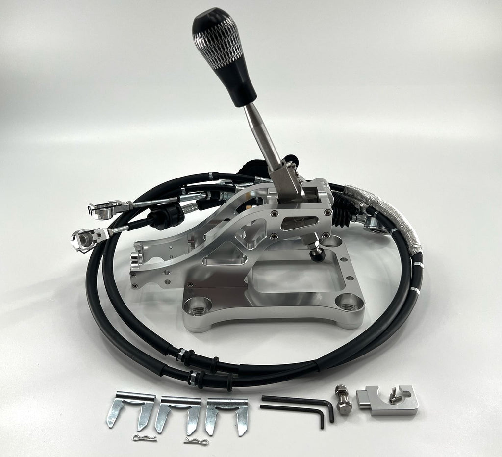Jack Spania Racing billet shifter base plate with cables kit for TSX, TL, and Accord K Series transmission systems.