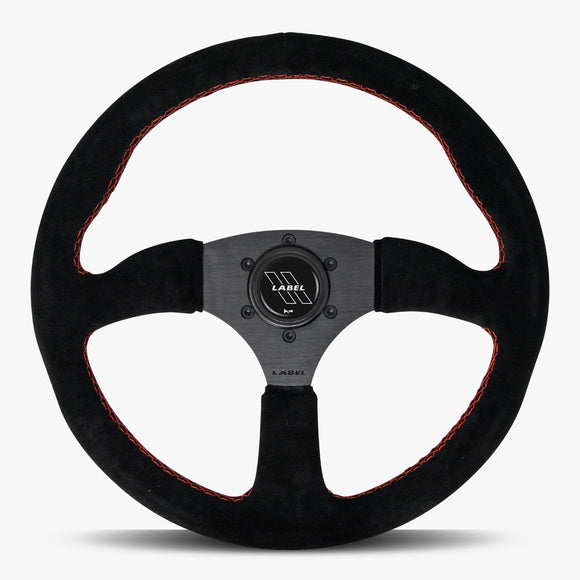 The Performa | Black Alcantara Suede | Black Spoke | Red Stitch - JackSpania Racing