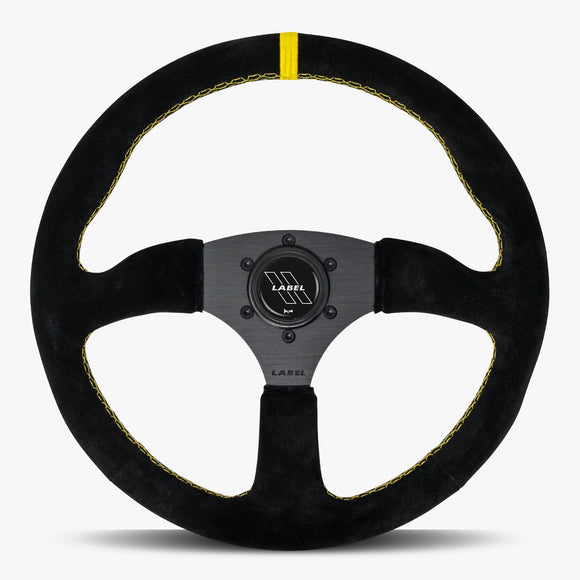 The Performa | Black Alcantara Suede | Black Spoke | Yellow Stitch - JackSpania Racing