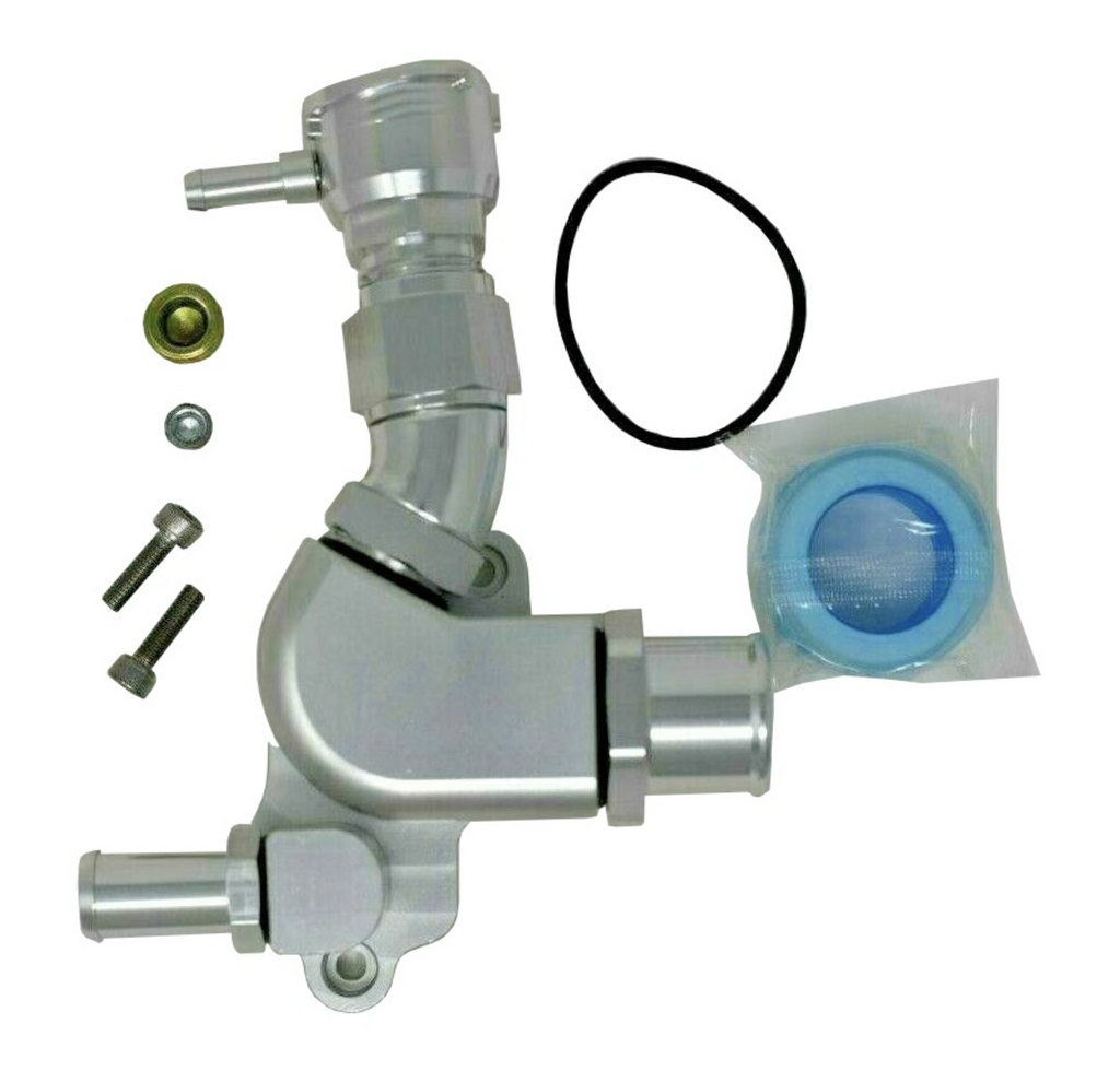 Honda Acura K Series upper coolant housing with built-in filler hose, K20 K24A1 engine, by Jack Spania Racing.